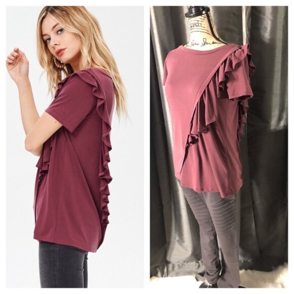 Clear Out‼️ Short Sleeve Ruffle Tee - Picture 3 of 5